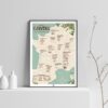 french cheese map poster, a french cheeses list by regions, light background