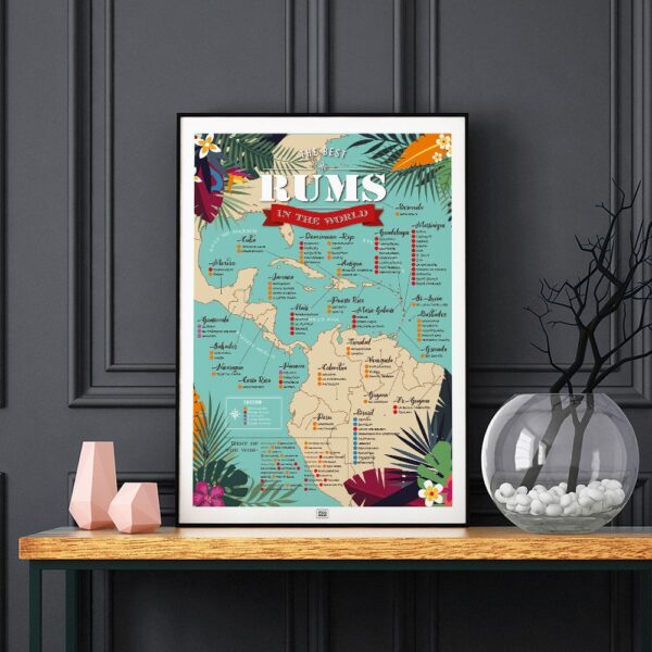 map of rum poster, rum Map of Caribbean Rums, dark background