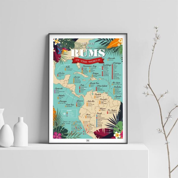 map of rum poster, rum Map of Caribbean Rums, light background