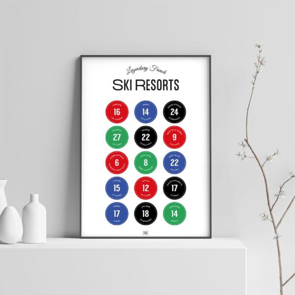 French Ski Resorts Poster, a ski slopes signs poster, light background