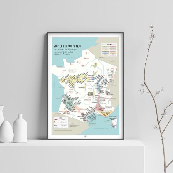 map of french wines, a France Map of Vineyards Wine Regions, light background