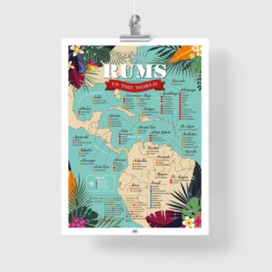 map of rum poster, rum Map of Caribbean Rums
