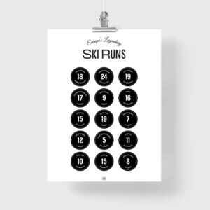 European Ski Runs Poster with black ski slopes signs