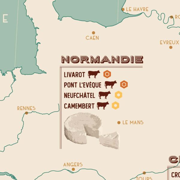 french cheese map poster, a french cheeses list by regions, zoom