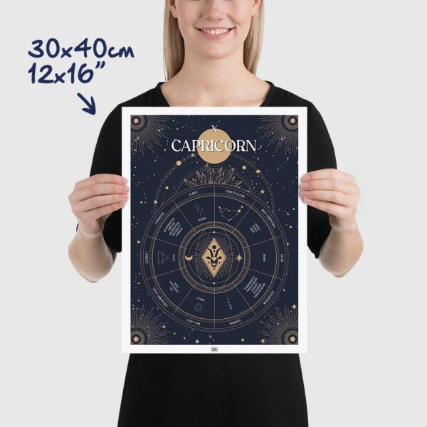 Capricorn zodiac poster, Astrology Poster of zodiac sign poster, size 30x40cm, 12x16"
