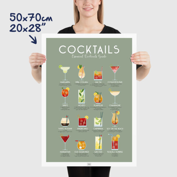 cocktail poster vintage, a mixology poster size 50x70cm, 20x28"