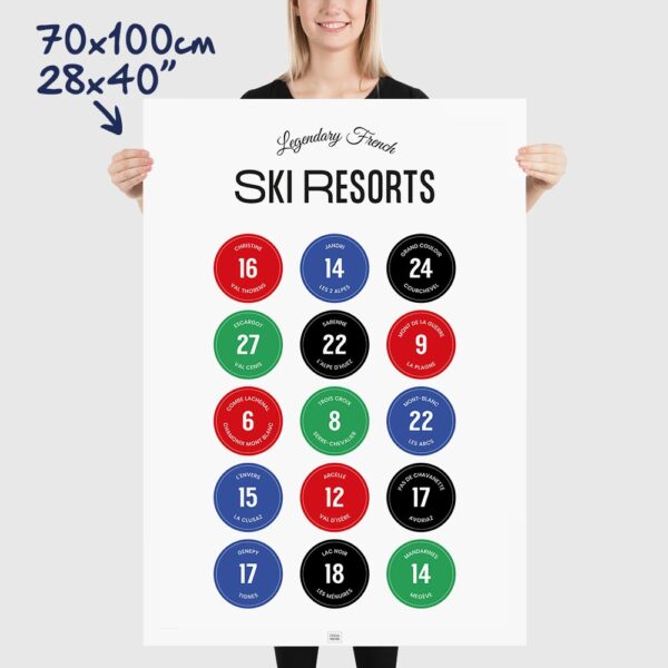 French Ski Resorts Poster, a ski slopes signs poster, size 70x100cm, 28x40"