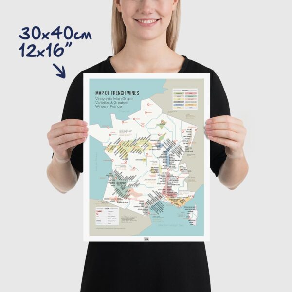 map of french wines, a France Map of Vineyards Wine Regions, size 30x40cm, 12x16"
