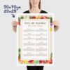 fruits and vegetables in season by month, a fruits and vegetables calendar, size 50x70cm, 20x28"
