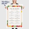 fruits and vegetables in season by month, a fruits and vegetables calendar, size 70x100cm, 28x40"
