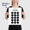 European Ski Runs Poster with black ski slopes signs, size 30x40cm, 12x16"