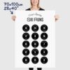 European Ski Runs Poster with black ski slopes signs, size 70x100cm, 28x40"