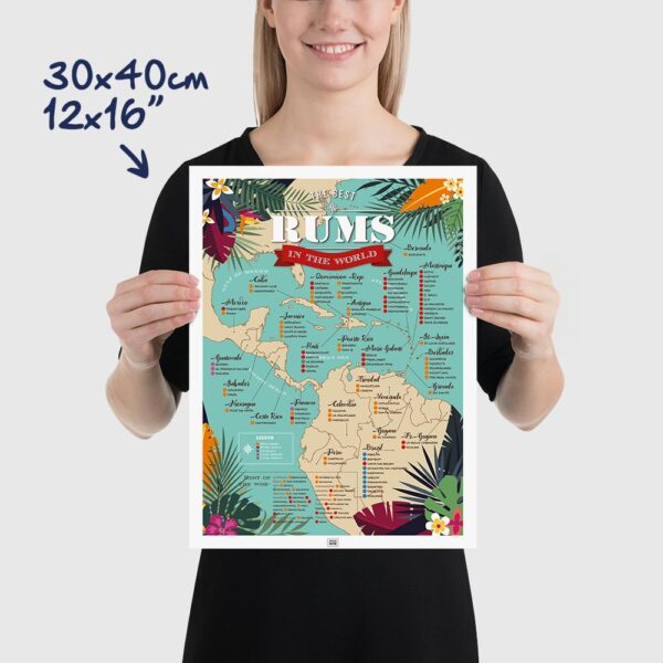 map of rum poster, rum Map of Caribbean Rums, size 30x40cm, 12x16"