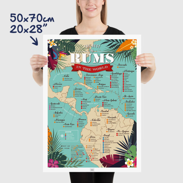 map of rum poster, rum Map of Caribbean Rums,size 50x70cm, 20x28"