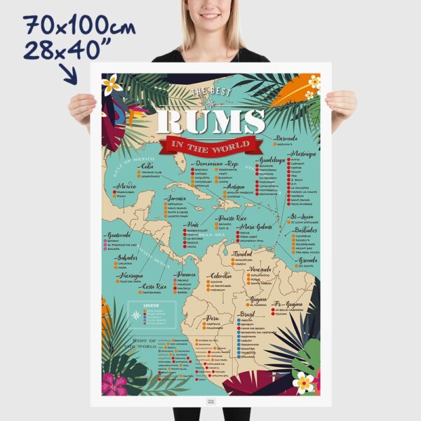 map of rum poster, rum Map of Caribbean Rums, size 70x100cm, 28x40"