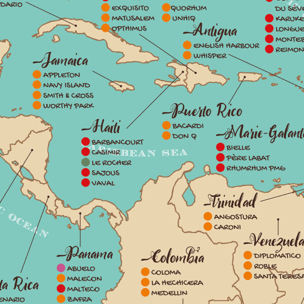 map of rum poster, rum Map of Caribbean Rums, zoom