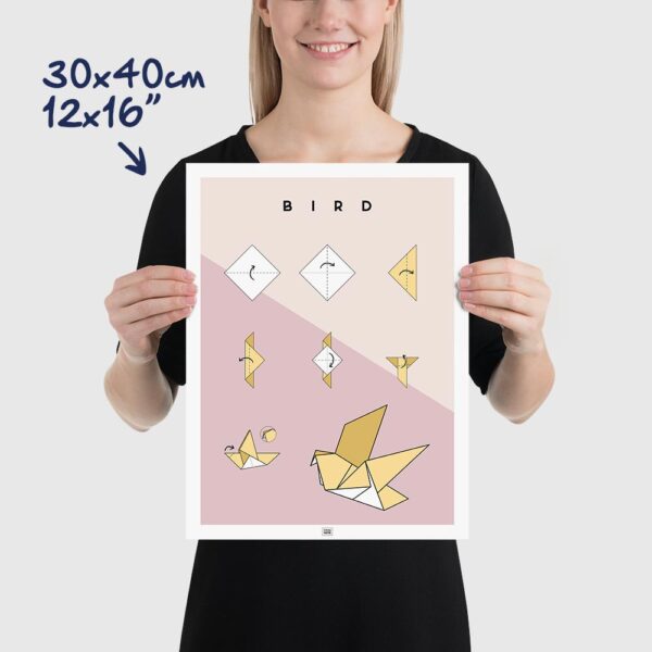 Origami bird poster size 30x40cm, 12x16"