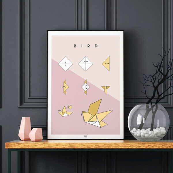 Origami bird poster dark background