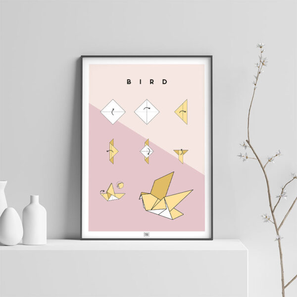 Origami bird poster light background