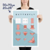 Origami butterfly poster size 50x70cm, 20x28"