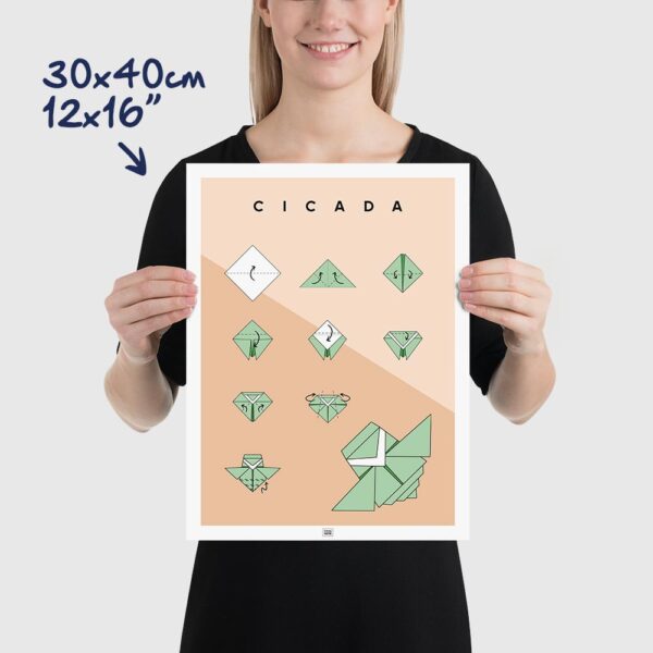 Origami cicada poster size 30x40cm, 12x16"