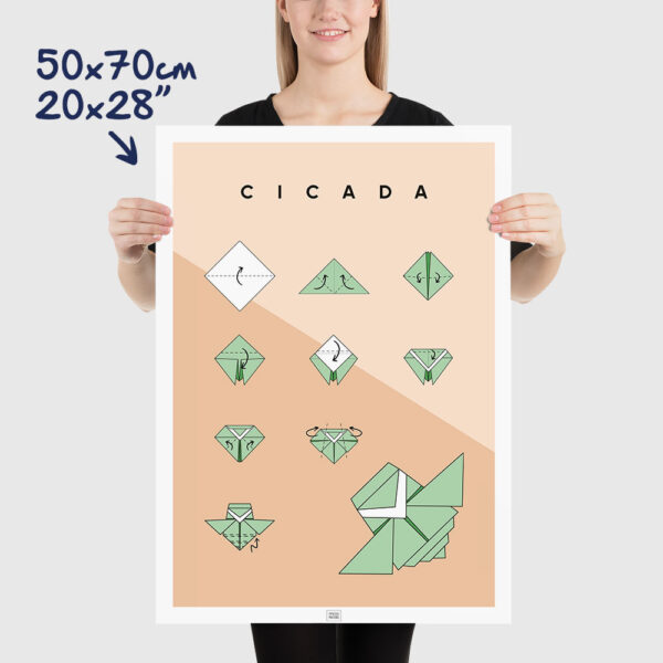 Origami cicada poster size 50x70cm, 20x28"