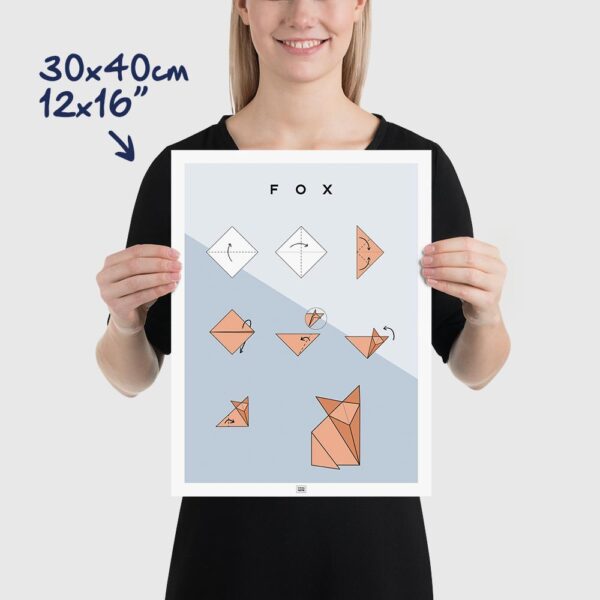 Origami fox poster size 30x40cm, 12x16"