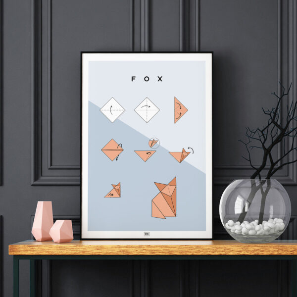 Origami fox poster dark background