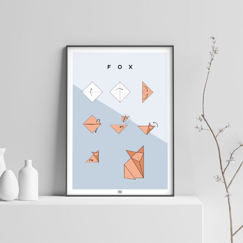 Origami fox poster light background