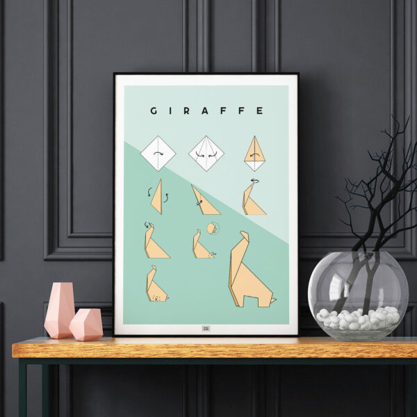 Origami giraffe poster dark background