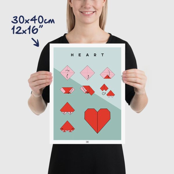 Origami heart poster size 30x40cm, 12x16"