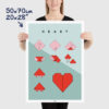 Origami heart poster size 50x70cm, 20x28"