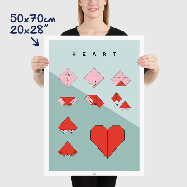 Origami heart poster size 50x70cm, 20x28"