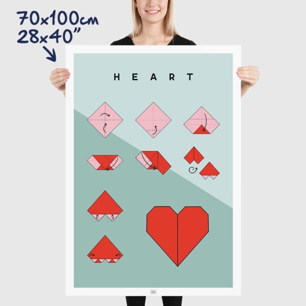 Origami heart poster size 70x100cm, 28x40"