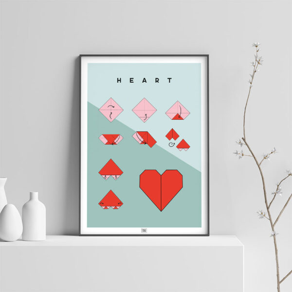 Origami heart poster light background