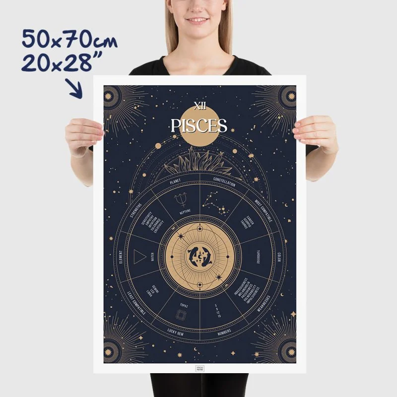 pisces zodiac poster, Astrology Poster of zodiac sign poster, size 50x70cm, 20x28"