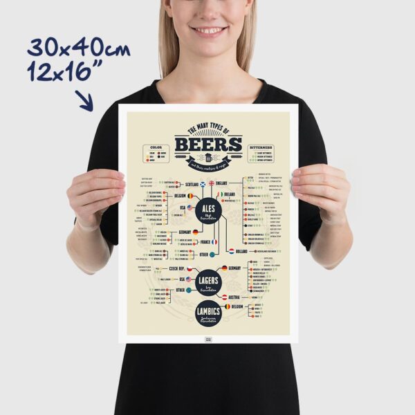 beer poster of the beers of the world, vintage poster, size 30x40cm, 12x16"