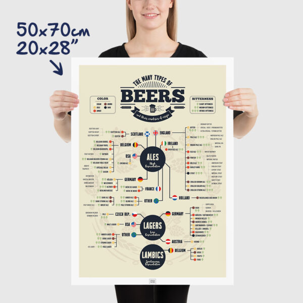 beer poster of the beers of the world, vintage poster, size 50x70cm, 20x28"