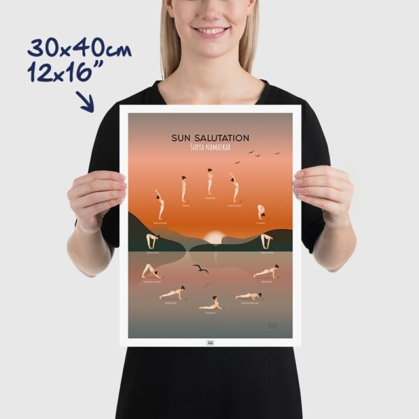 yoga poster - the 12 yoga poses poster of the sun salutation, size 30x40cm, 12x16"