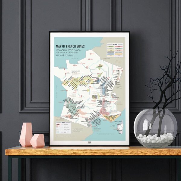 France wine regions poster, wines of France, french wine map poster, wine poster, France vineyards poster